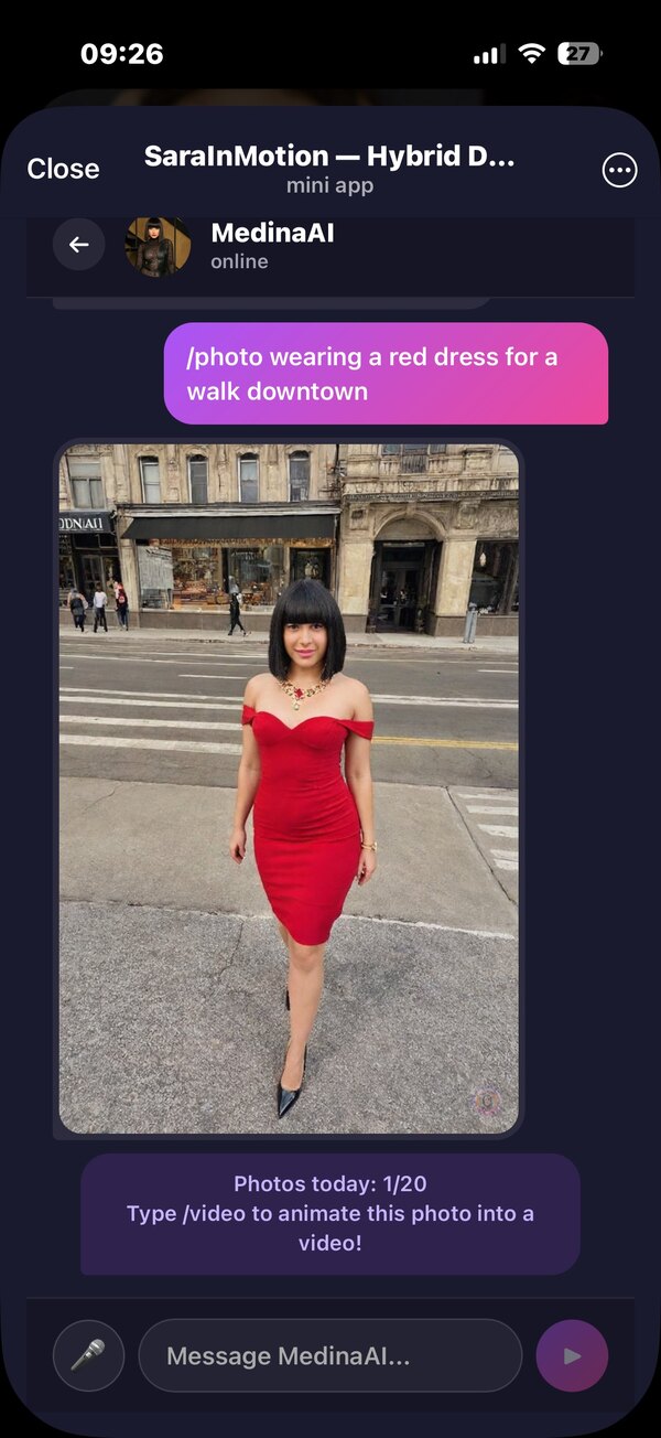 Chat with an AI Twin showing a photo generated on demand